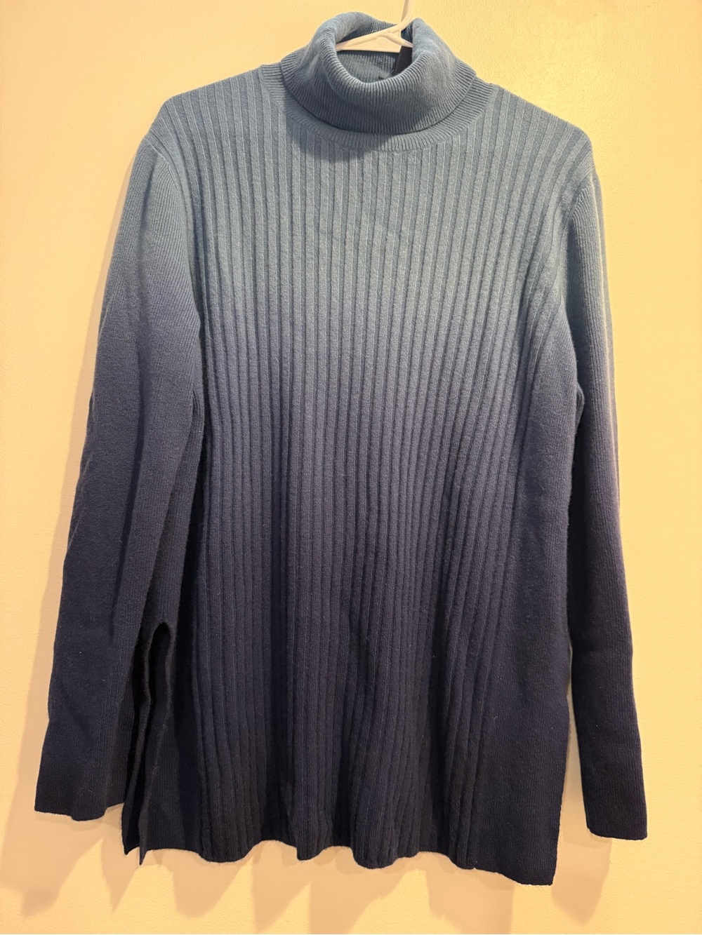 NWT Lafayette 148 100% Cashmere Ombré Blue Turtleneck Ribbed Sweater Sz XL